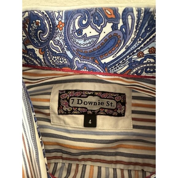 7 Downie St. Mens Button Up Shirt Size 4 US L Striped Paisley Flip Cuff Preppy - Picture 3 of 8